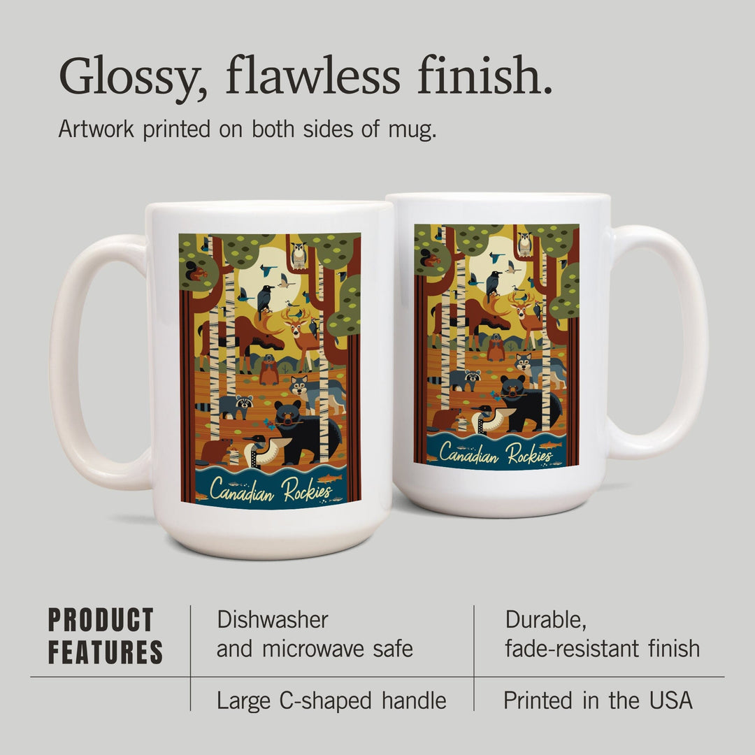 Canada, Forest Animals, Geometric, Lantern Press Artwork, Ceramic Mug Mugs Lantern Press 