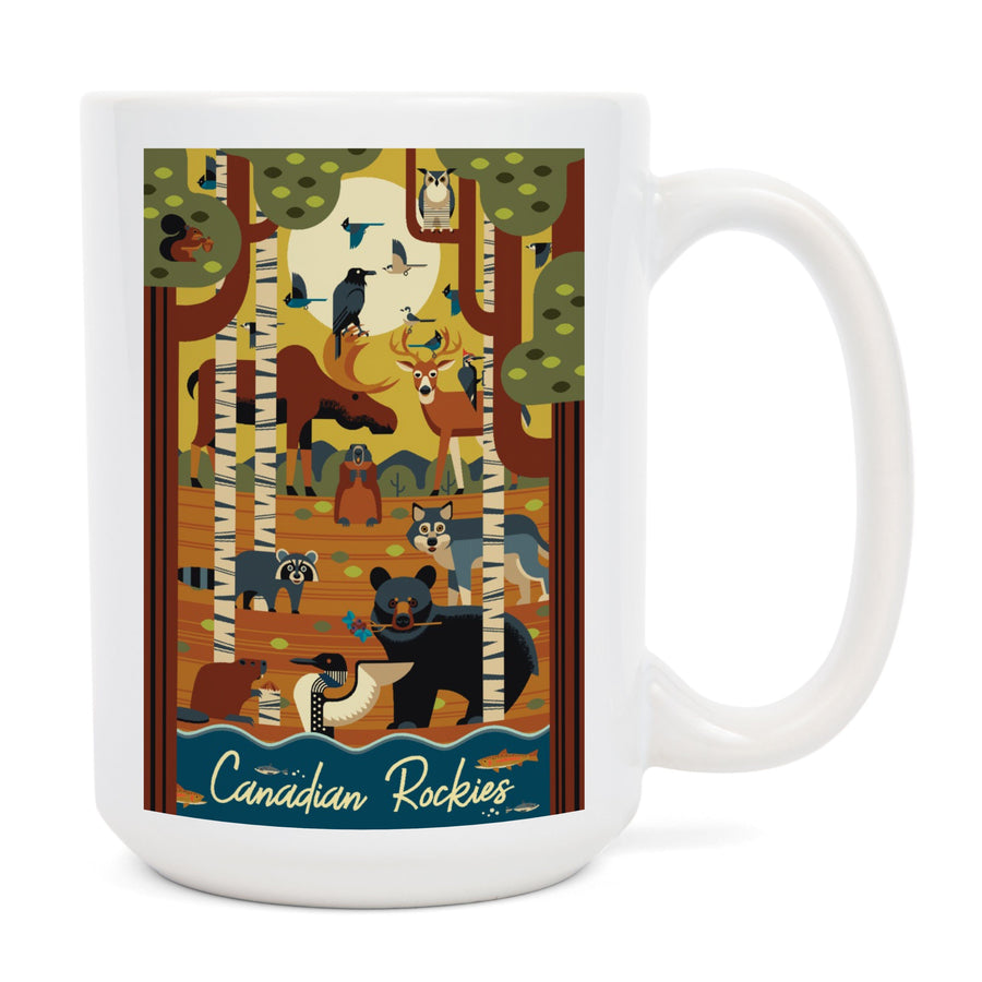 Canada, Forest Animals, Geometric, Lantern Press Artwork, Ceramic Mug Mugs Lantern Press 
