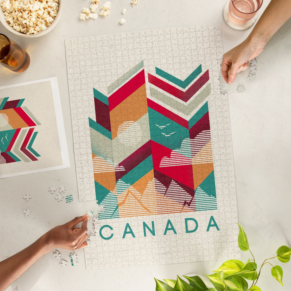 Canada, Geometric Line Art, Jigsaw Puzzle Puzzle Lantern Press 
