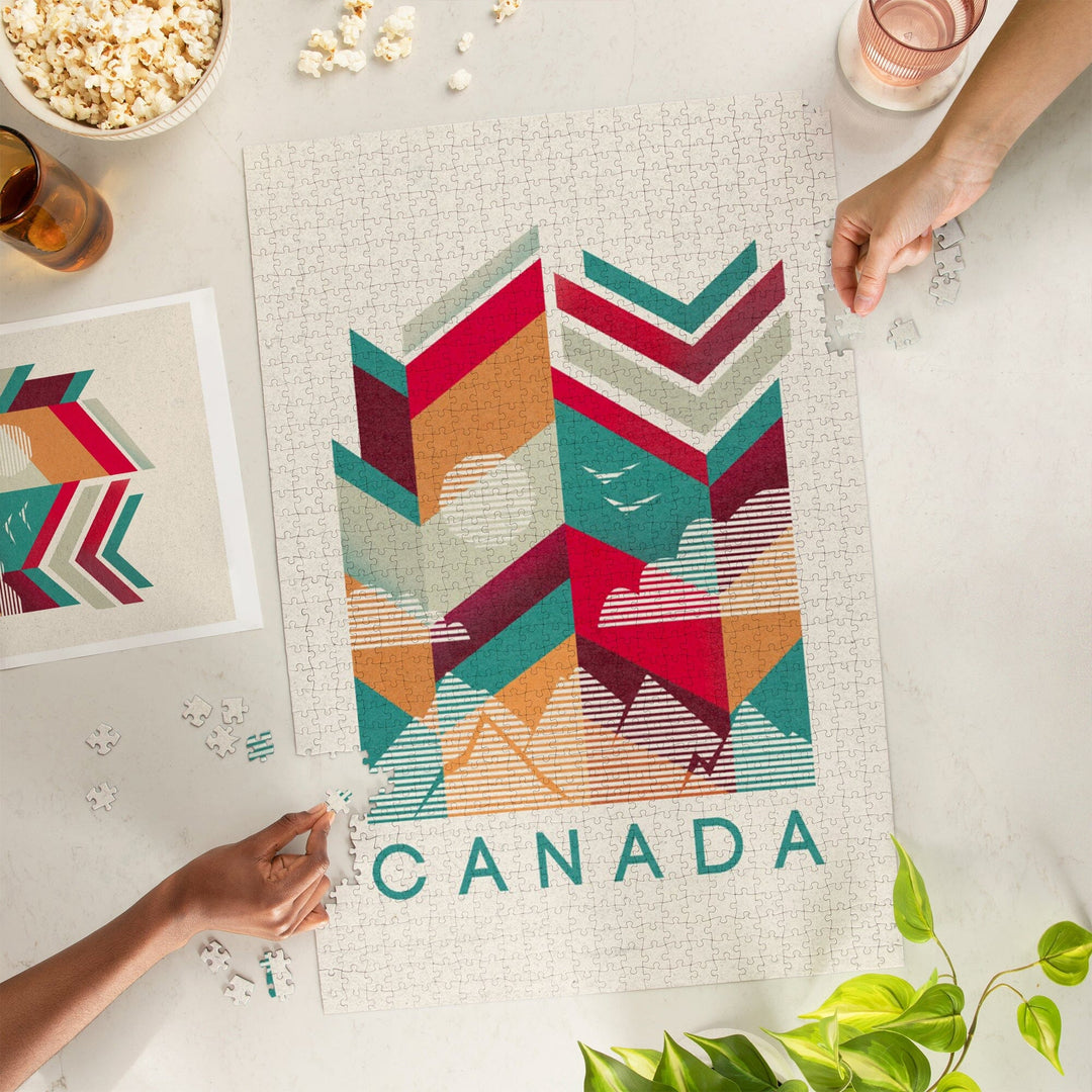 Canada, Geometric Line Art, Jigsaw Puzzle Puzzle Lantern Press 