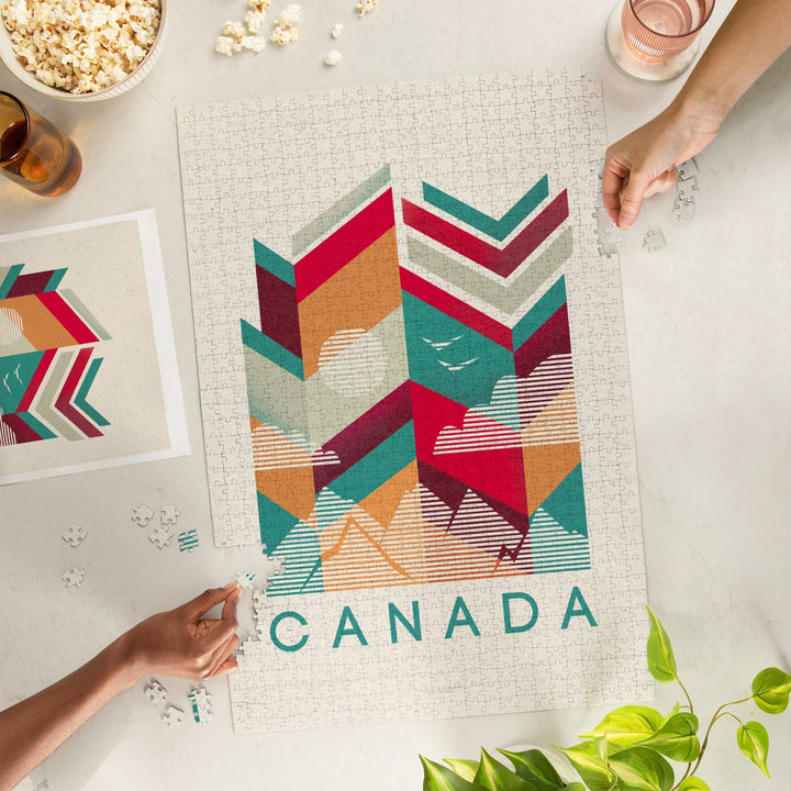 Canada, Geometric Line Art, Jigsaw Puzzle Puzzle Lantern Press 