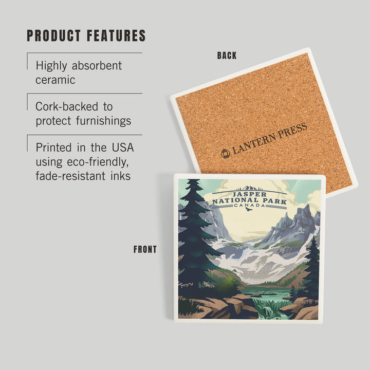 Canada, Jasper National Park, Lake, Lithograph, Coasters Coasters Lantern Press 