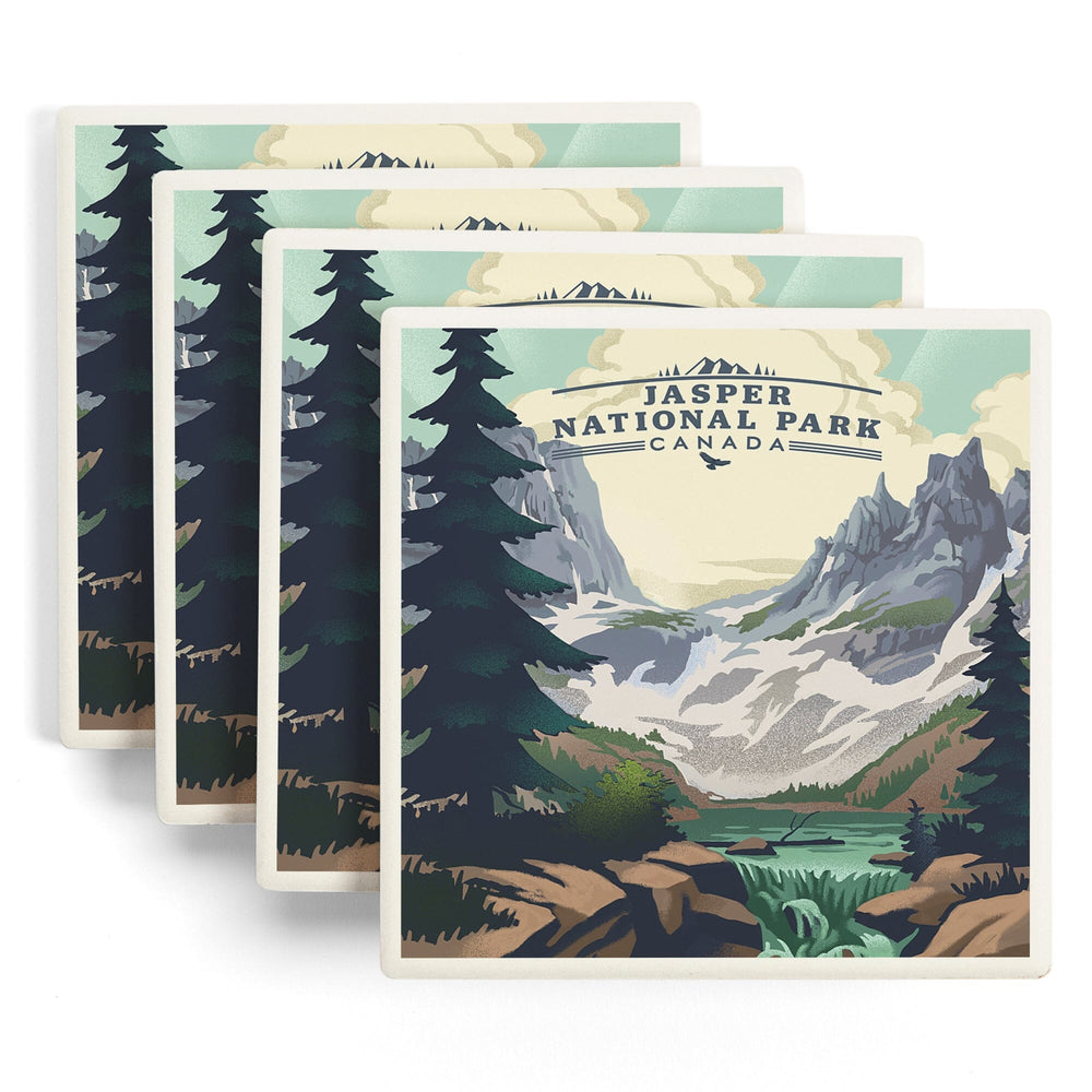Canada, Jasper National Park, Lake, Lithograph, Coasters Coasters Lantern Press 