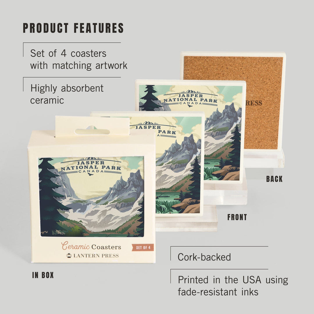 Canada, Jasper National Park, Lake, Lithograph, Coasters Coasters Lantern Press 