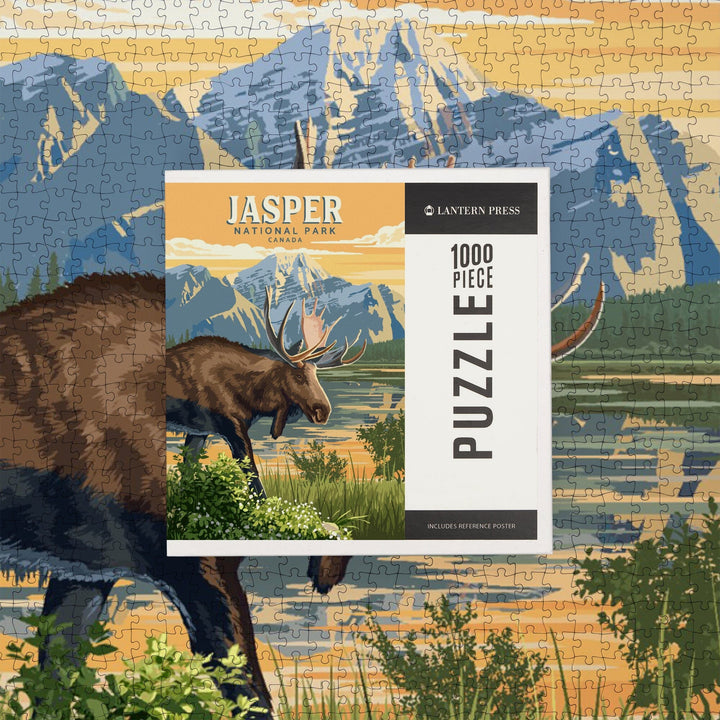 Canada, Jasper National Park, Moose, Painterly, Jigsaw Puzzle Puzzle Lantern Press 