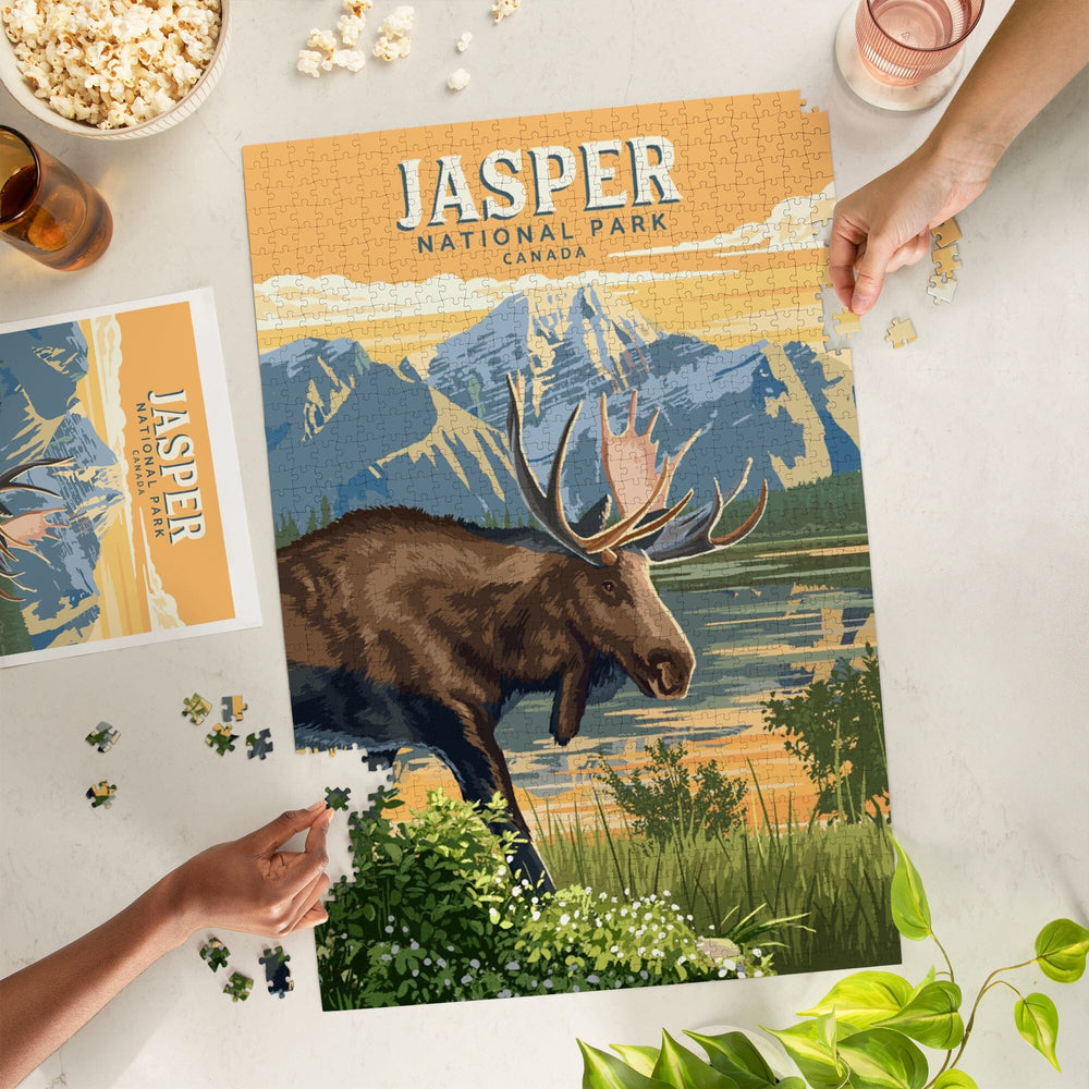 Canada, Jasper National Park, Moose, Painterly, Jigsaw Puzzle Puzzle Lantern Press 