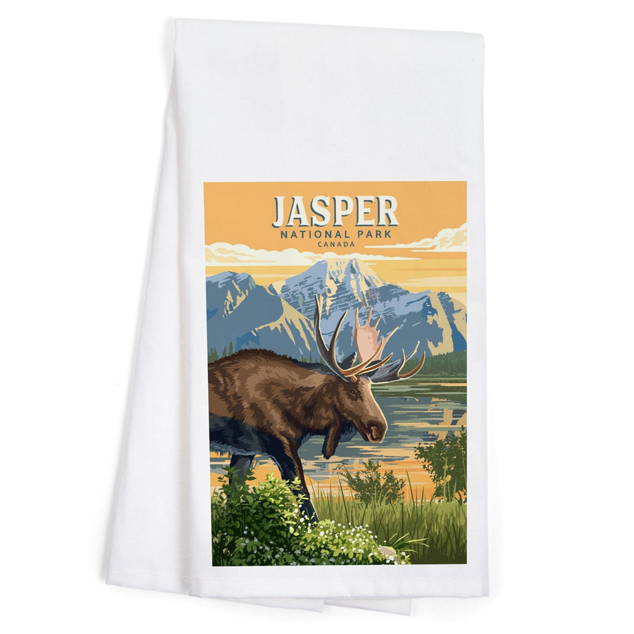 Canada, Jasper National Park, Moose, Painterly, Organic Cotton Kitchen Tea Towels Kitchen Lantern Press 