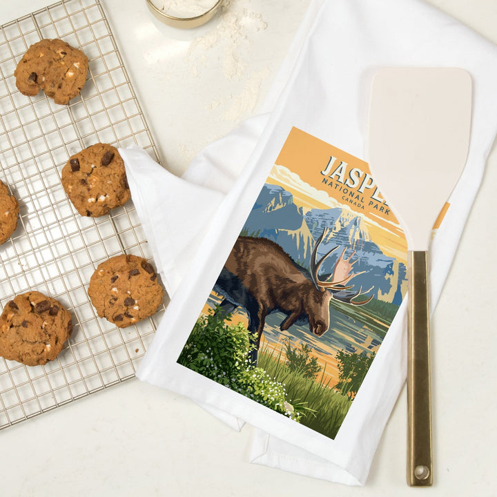 Canada, Jasper National Park, Moose, Painterly, Organic Cotton Kitchen Tea Towels Kitchen Lantern Press 