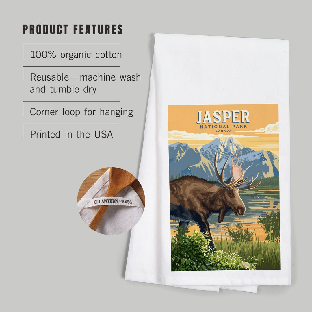 Canada, Jasper National Park, Moose, Painterly, Organic Cotton Kitchen Tea Towels Kitchen Lantern Press 