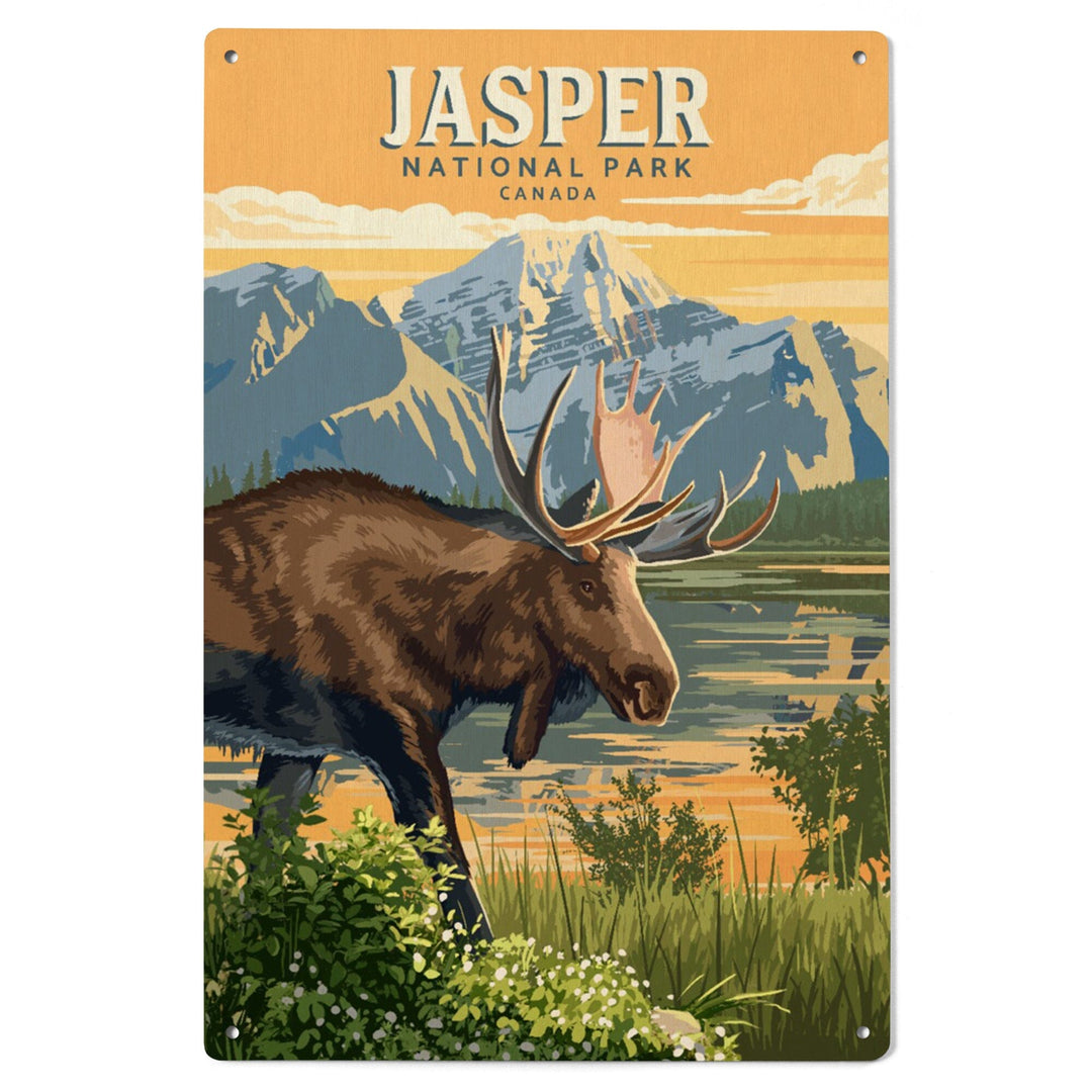 Canada, Jasper National Park, Moose, Painterly, Wood Signs and Postcards Wood Lantern Press 