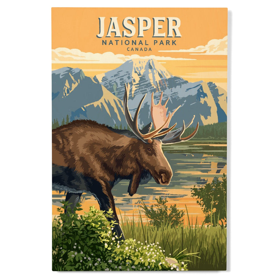 Canada, Jasper National Park, Moose, Painterly, Wood Signs and Postcards Wood Lantern Press 