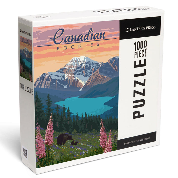 Canadian Rockies, Bear and Spring Flowers, Jigsaw Puzzle Puzzle Lantern Press 