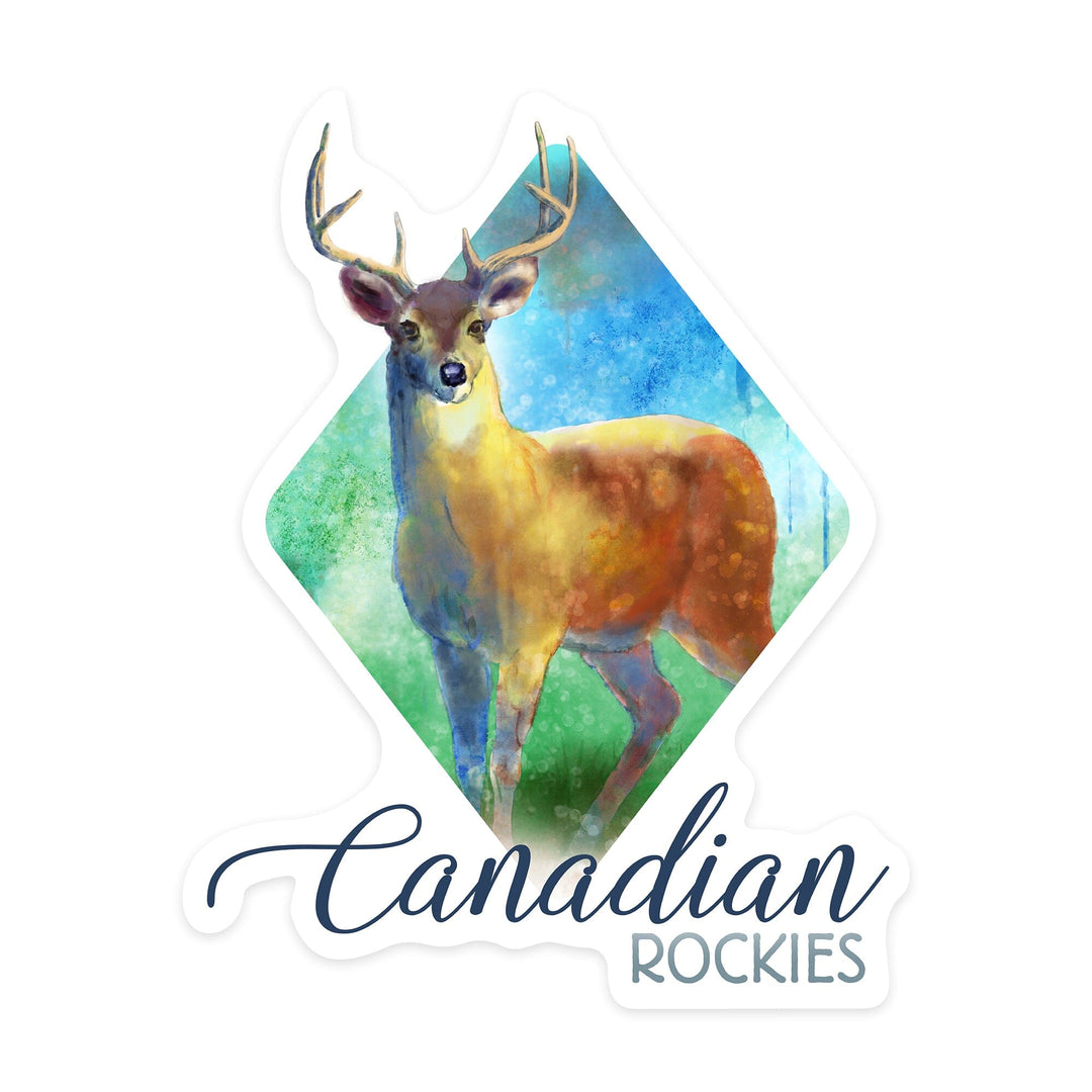 Canadian Rockies, Deer, Watercolor, Contour, Vinyl Sticker Sticker Lantern Press 