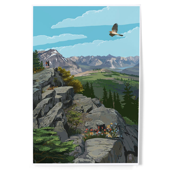 Canadian Rockies, Hikers and Hawk, Art & Giclee Prints Art Lantern Press 