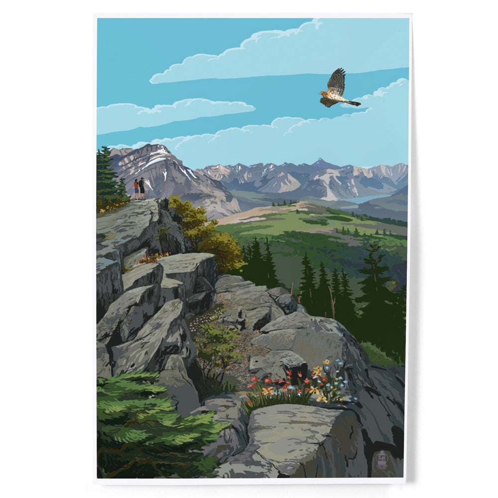 Canadian Rockies, Hikers and Hawk, Art & Giclee Prints Art Lantern Press 8 x 12 Art Print 