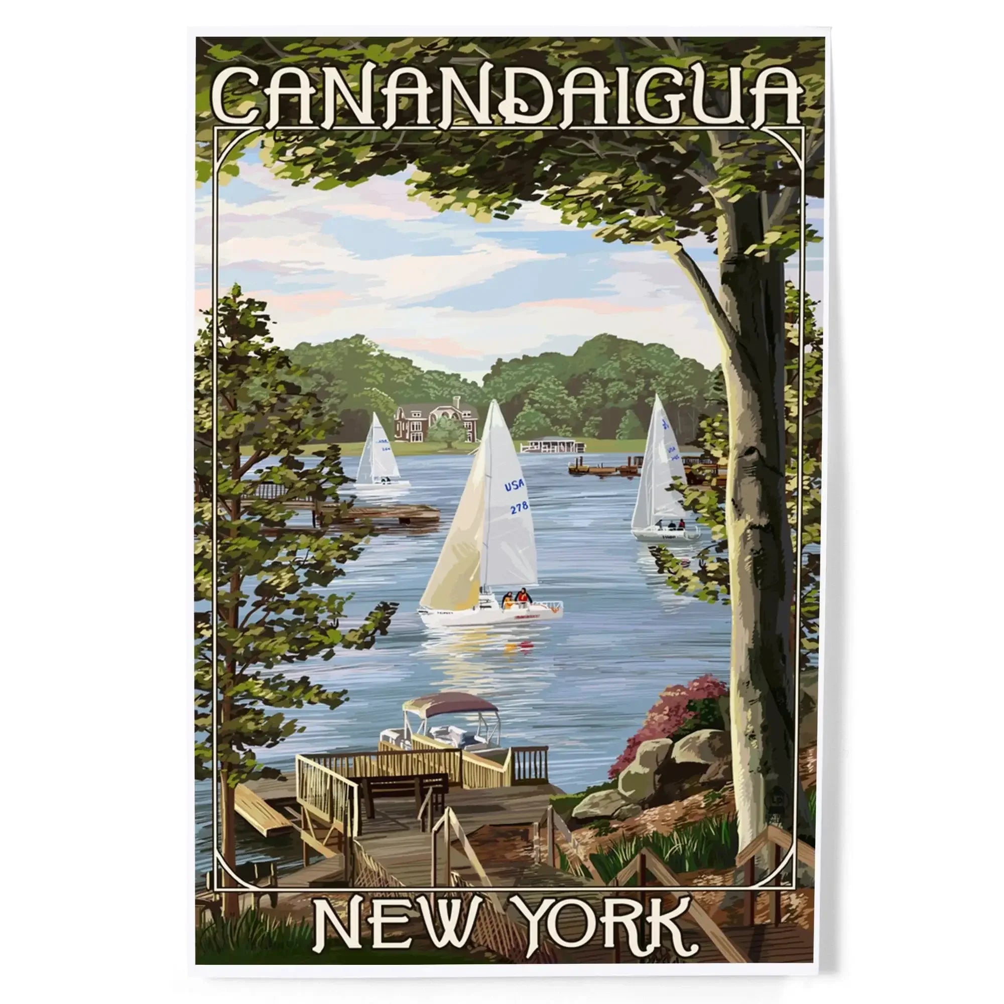 Canandaigua, New York, Lake View with Sailboats art prints, metal