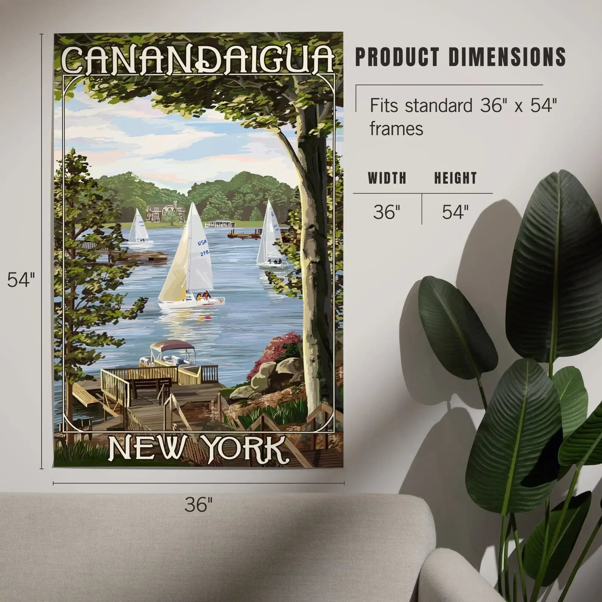 Canandaigua, New York, Lake View with Sailboats art prints, metal