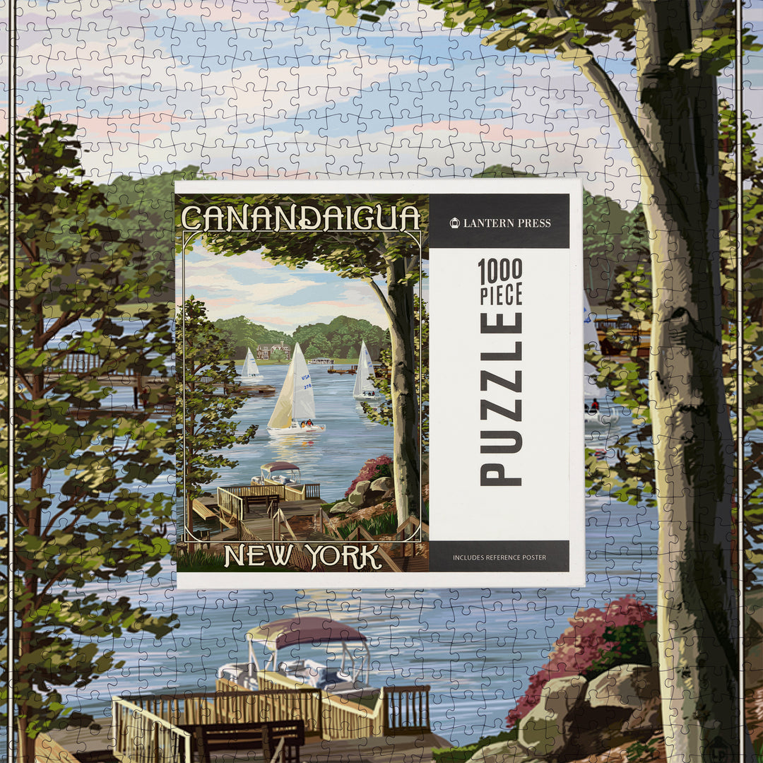 Canandaigua, New York, Lake View with Sailboats, Jigsaw Puzzle Puzzle Lantern Press 