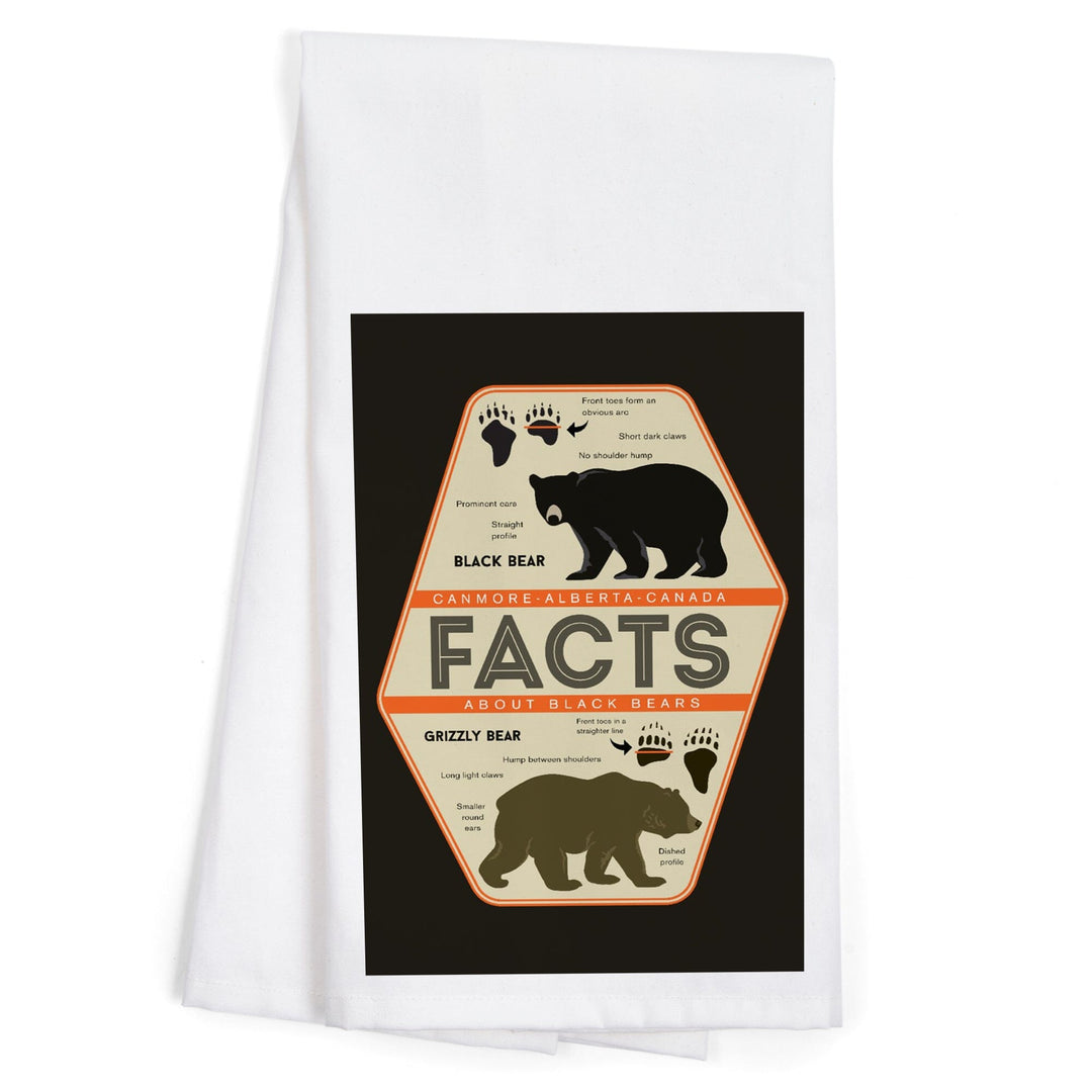 Canmore, Alberta, Canada, Facts About Bears, Grizzly and Black Bear, Contour, Organic Cotton Kitchen Tea Towels - Lantern Press