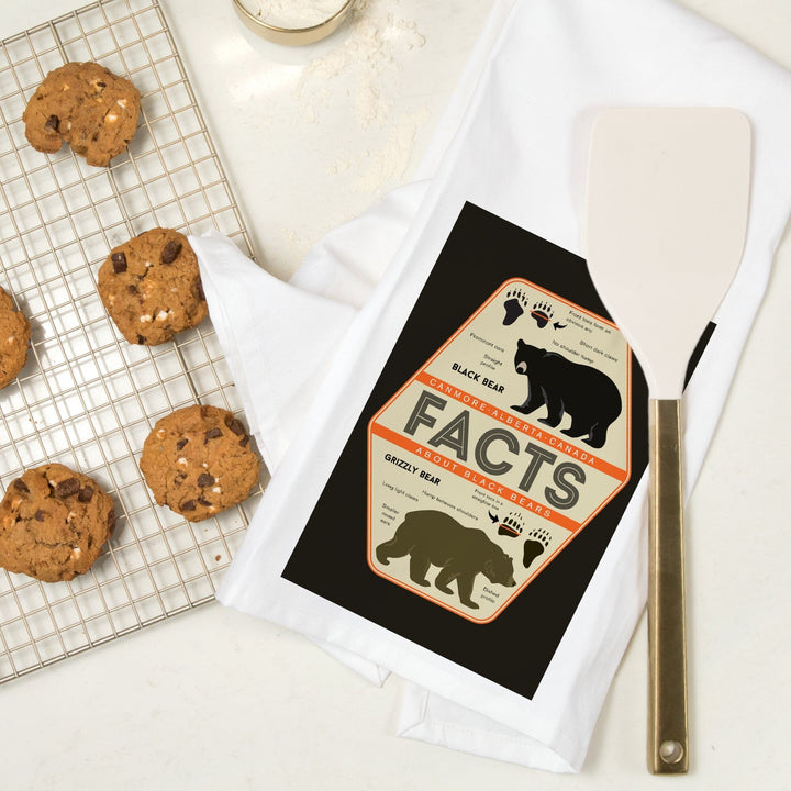 Canmore, Alberta, Canada, Facts About Bears, Grizzly and Black Bear, Contour, Organic Cotton Kitchen Tea Towels - Lantern Press