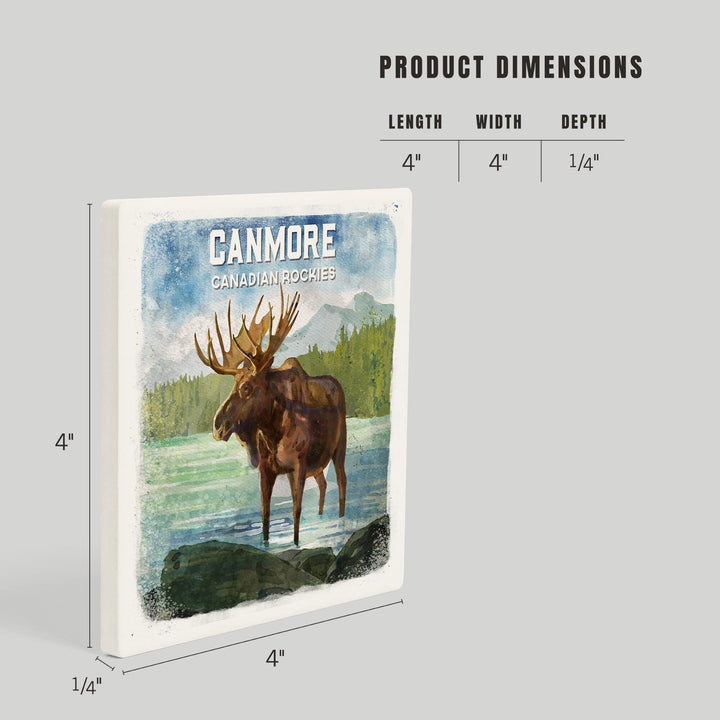 Canmore, Alberta, Canada, Watercolor, Moose, Coasters Coasters Lantern Press 