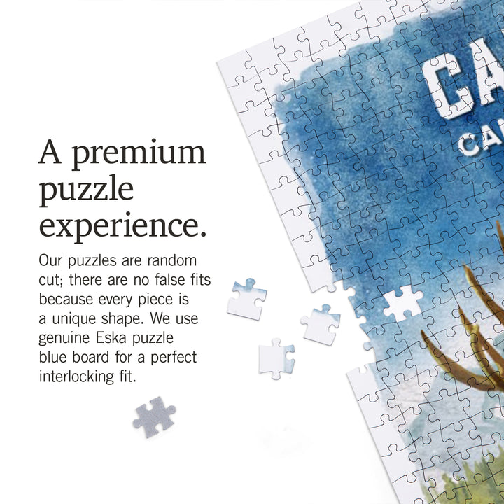 Canmore, Alberta, Canada, Watercolor, Moose, Jigsaw Puzzle Puzzle Lantern Press 