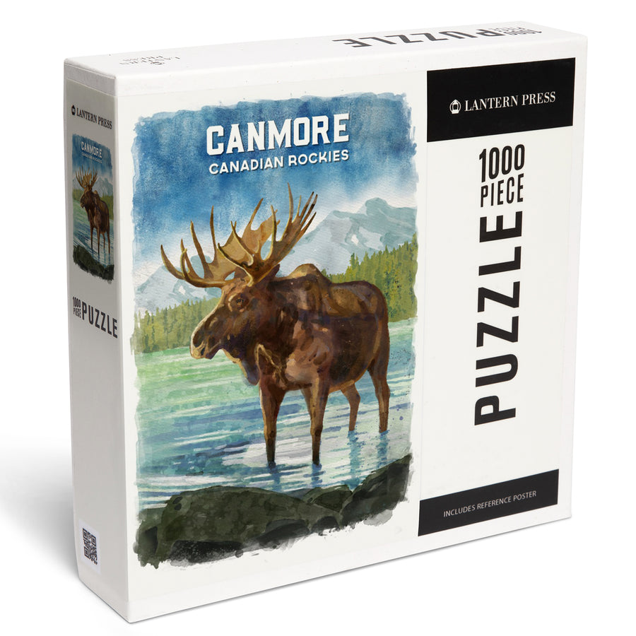 Canmore, Alberta, Canada, Watercolor, Moose, Jigsaw Puzzle Puzzle Lantern Press 