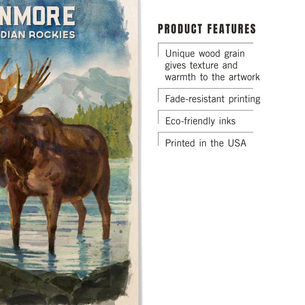 Canmore, Alberta, Canada, Watercolor, Moose, Wood Signs and Postcards Wood Lantern Press 