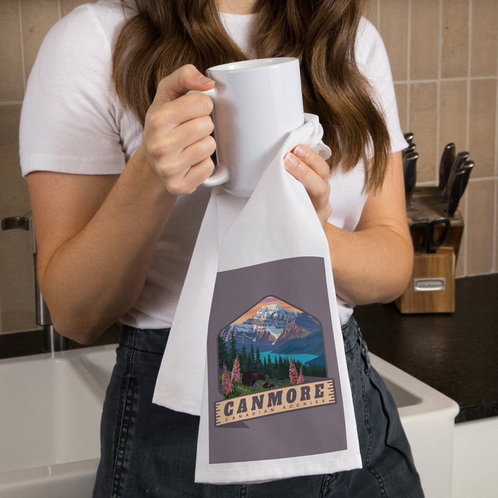 Canmore, Canada, Canadian Rockies, Bear and Spring Flowers, Contour, Organic Cotton Kitchen Tea Towels Kitchen Lantern Press 