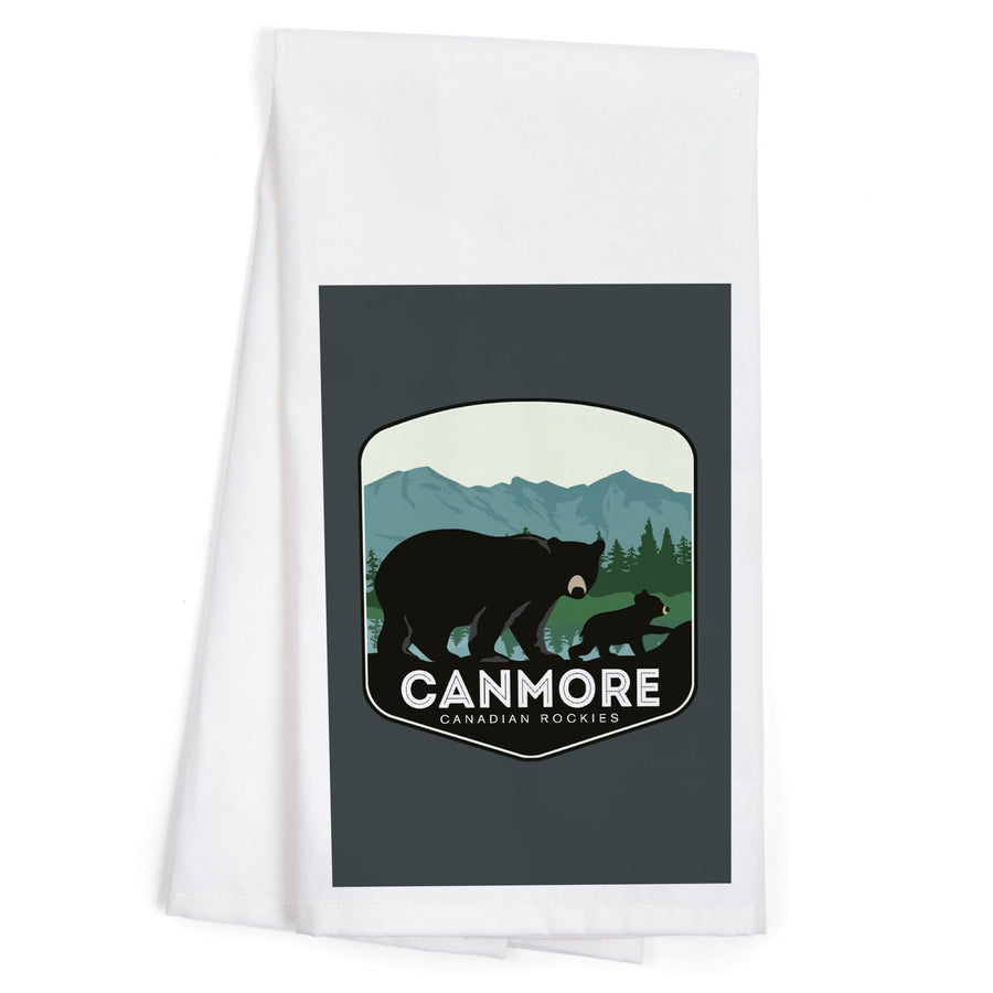 Canmore, Canada, Canadian Rockies, Black Bear and Cub, Contour, Organic Cotton Kitchen Tea Towels - Lantern Press