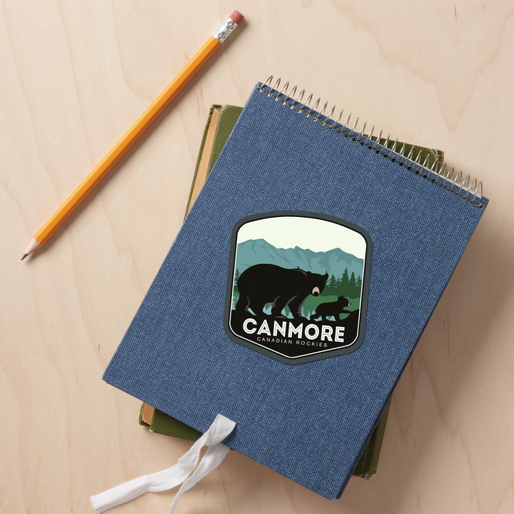 Canmore, Canada, Canadian Rockies, Black Bear and Cub, Contour, Vinyl Sticker - Lantern Press