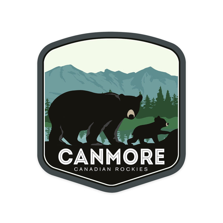 Canmore, Canada, Canadian Rockies, Black Bear and Cub, Contour, Vinyl Sticker - Lantern Press