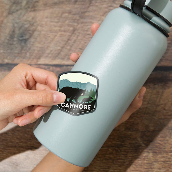 Canmore, Canada, Canadian Rockies, Black Bear and Cub, Contour, Vinyl Sticker - Lantern Press