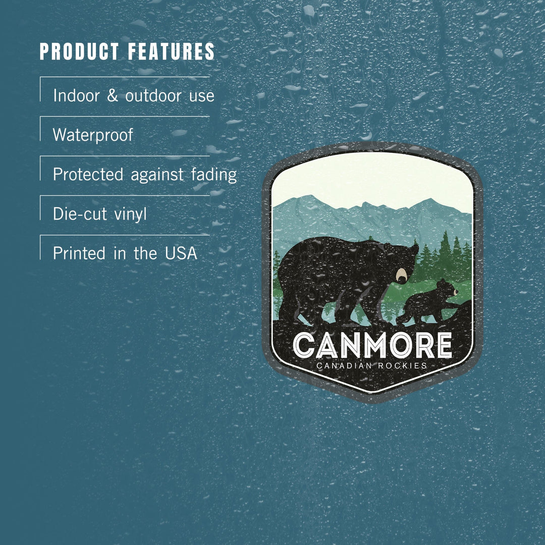 Canmore, Canada, Canadian Rockies, Black Bear and Cub, Contour, Vinyl Sticker - Lantern Press