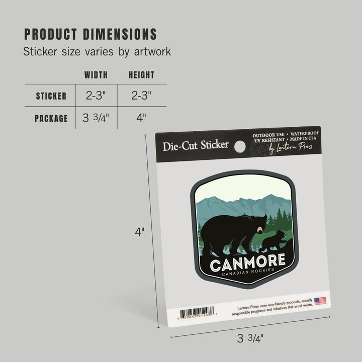 Canmore, Canada, Canadian Rockies, Black Bear and Cub, Contour, Vinyl Sticker - Lantern Press