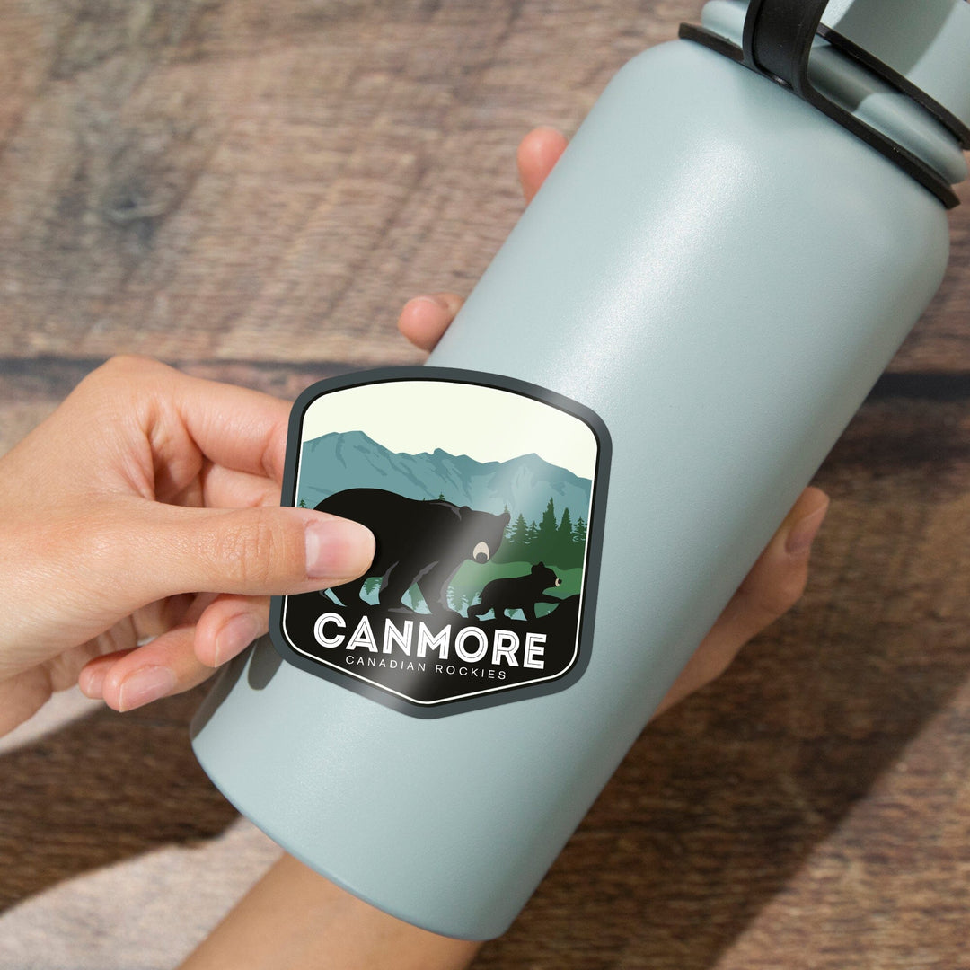 Canmore, Canada, Canadian Rockies, Black Bear and Cub, Contour, Vinyl Sticker - Lantern Press