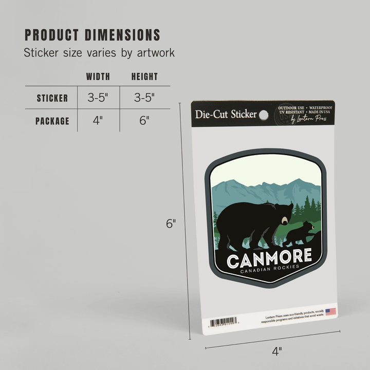 Canmore, Canada, Canadian Rockies, Black Bear and Cub, Contour, Vinyl Sticker - Lantern Press