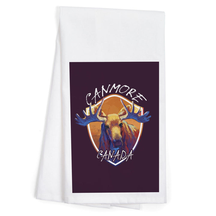 Canmore, Canada, Vivid Moose, Contour, Organic Cotton Kitchen Tea Towels - Lantern Press