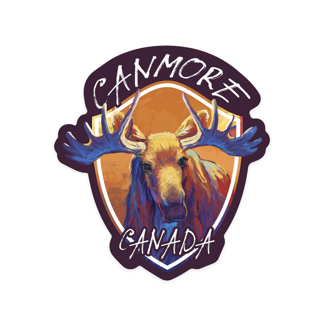 Canmore, Canada, Vivid Moose, Contour, Vinyl Sticker - Lantern Press