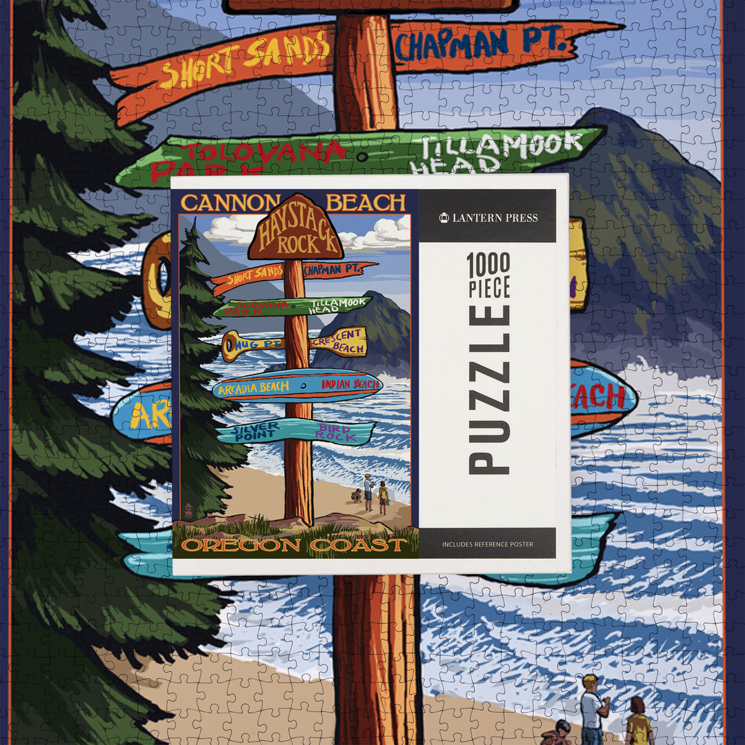 Cannon Beach, Oregon, Destinations Sign, Jigsaw Puzzle Puzzle Lantern Press 