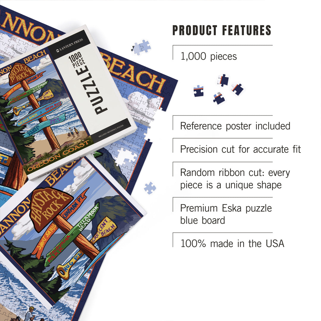 Cannon Beach, Oregon, Destinations Sign, Jigsaw Puzzle Puzzle Lantern Press 
