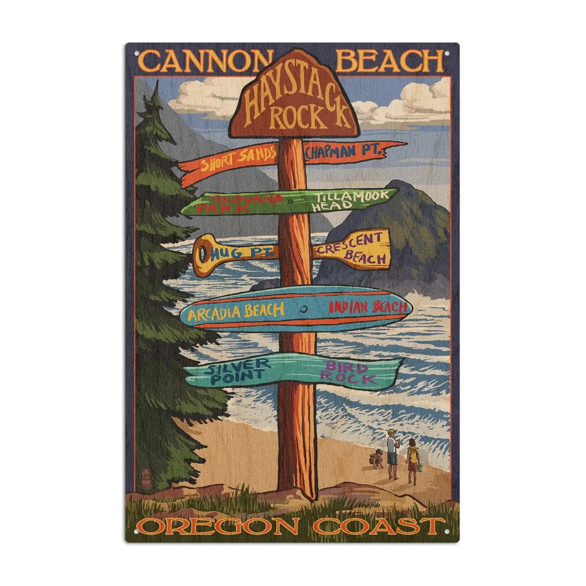 Cannon Beach, Oregon, Destinations Sign, Lantern Press Artwork