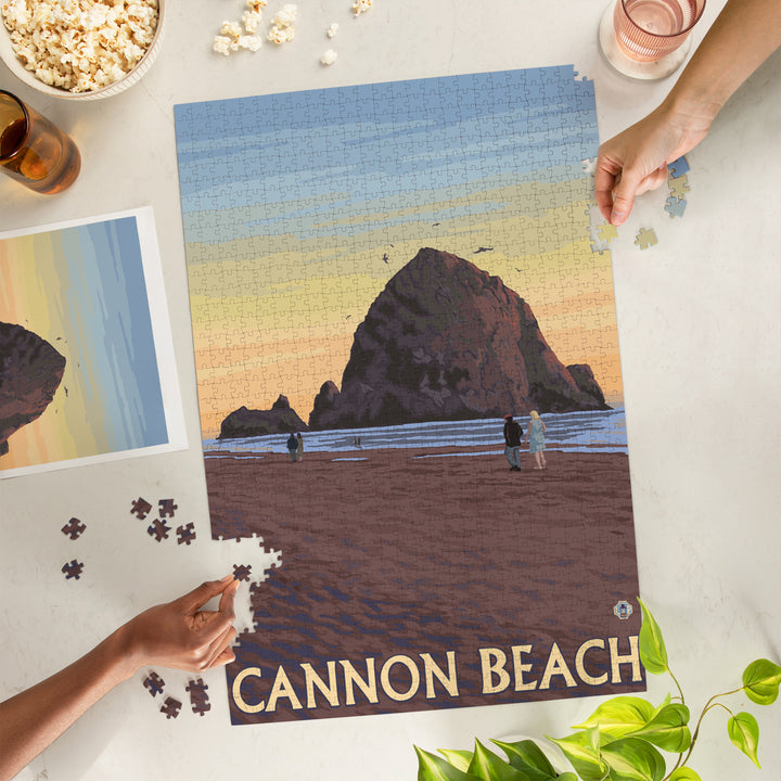 Cannon Beach, Oregon, Haystack Rock, Jigsaw Puzzle Puzzle Lantern Press 