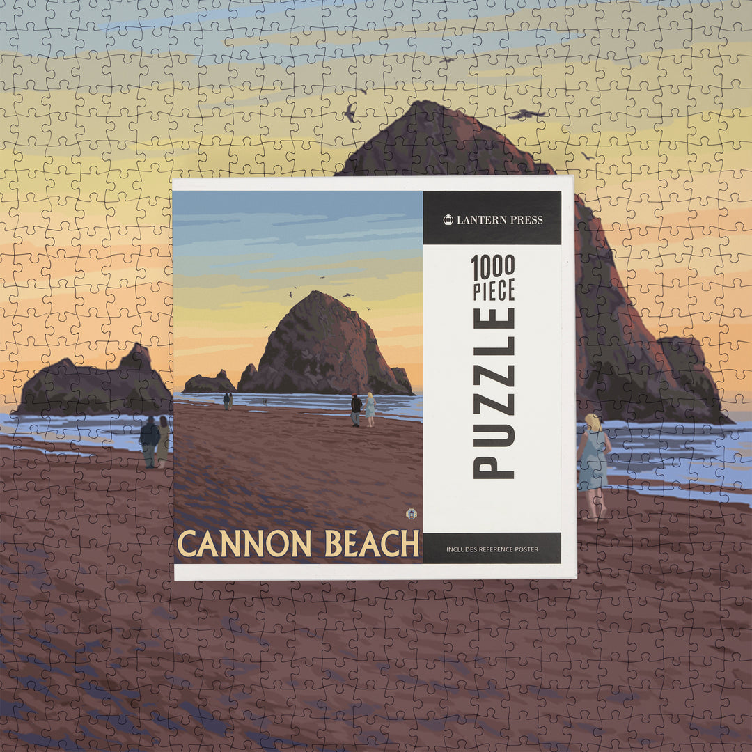 Cannon Beach, Oregon, Haystack Rock, Jigsaw Puzzle Puzzle Lantern Press 
