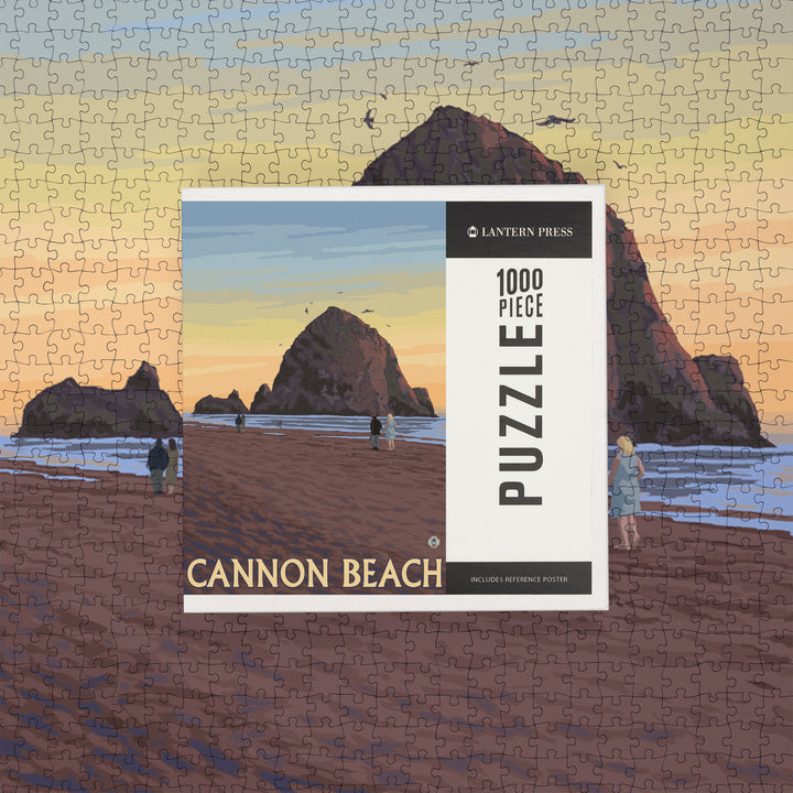 Cannon Beach, Oregon, Haystack Rock, Jigsaw Puzzle Puzzle Lantern Press 
