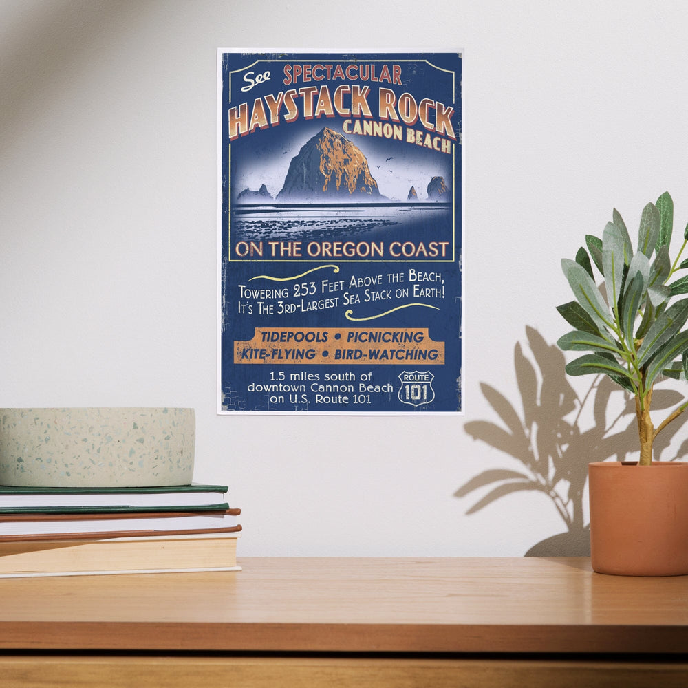 Cannon Beach, Oregon, Haystack Rock Vintage Sign, Art & Giclee Prints - Lantern Press