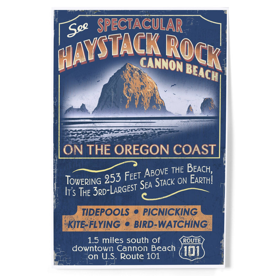Cannon Beach, Oregon, Haystack Rock Vintage Sign, Art & Giclee Prints - Lantern Press
