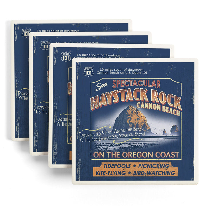 Cannon Beach, Oregon, Haystack Rock Vintage Sign, Coasters Coasters Lantern Press 