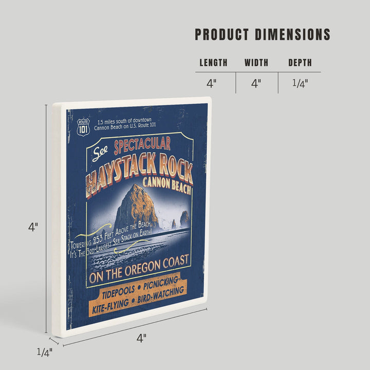 Cannon Beach, Oregon, Haystack Rock Vintage Sign, Coasters Coasters Lantern Press 