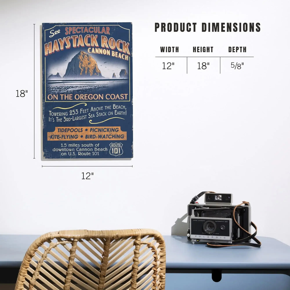 Cannon Beach, Oregon, Haystack Rock Vintage Sign, Lantern Press Artwork, Wood Signs and Postcards - Lantern Press